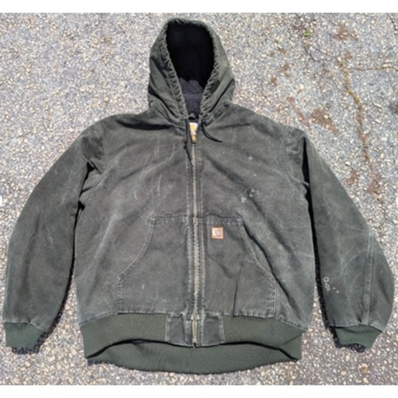 Carhartt‎ Jacket Mens 2XL Green Hooded J130 MOS Workwear Duck Canvas Grunge - Picture 1 of 13